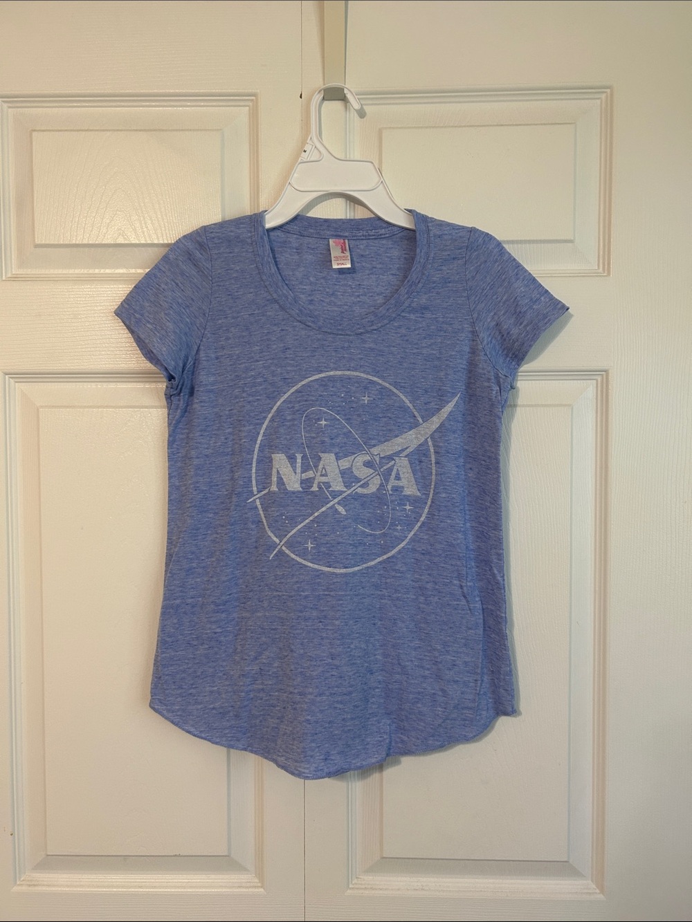4 for $25! NASA Women's Short Sleeve Scoop Neck Tee - Heather Blue